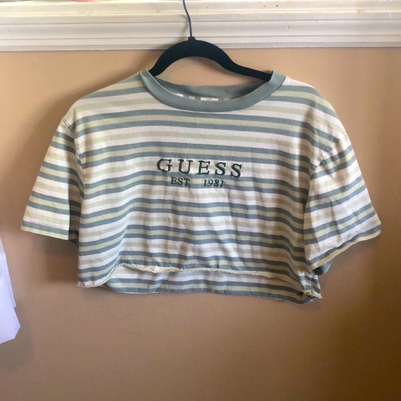 GUESS Green Stripe Crop Top - Picture 1 of 1